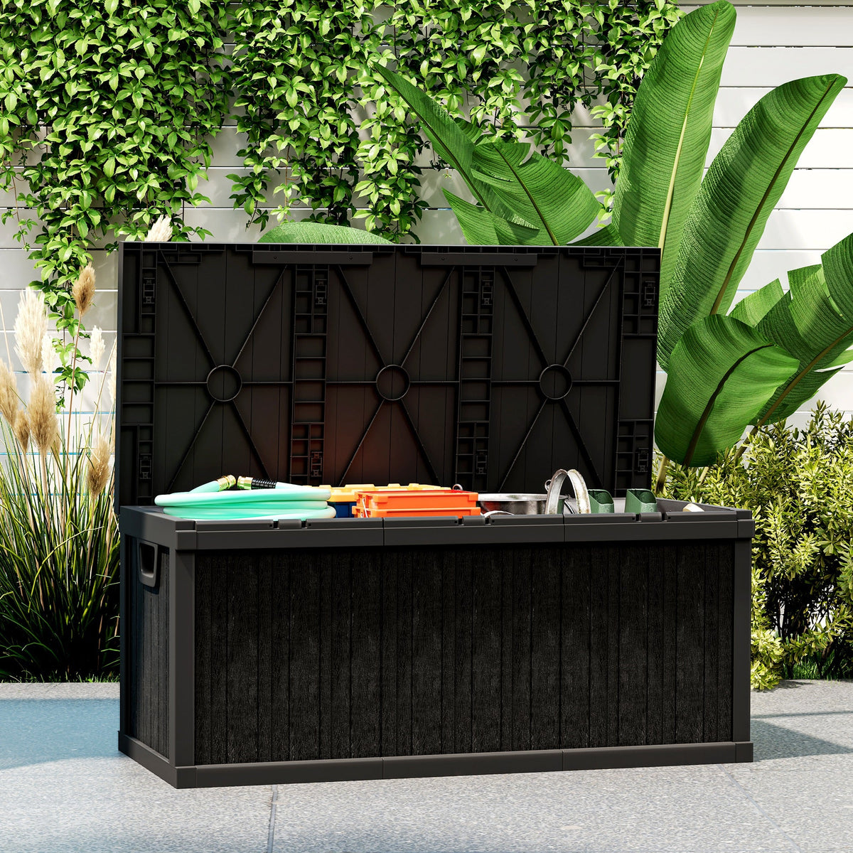 70 Gallon Resin Deck Box with Handles, Waterproof & UV Resistant, Black