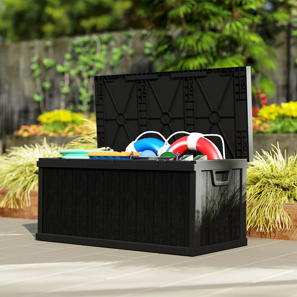 70 Gallon Resin Deck Box with Handles, Waterproof & UV Resistant, Black
