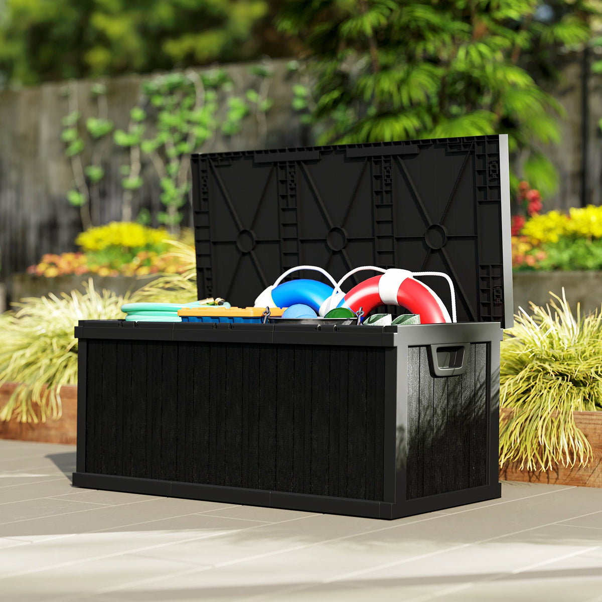 70 Gallon Resin Deck Box with Handles, Waterproof & UV Resistant, Black