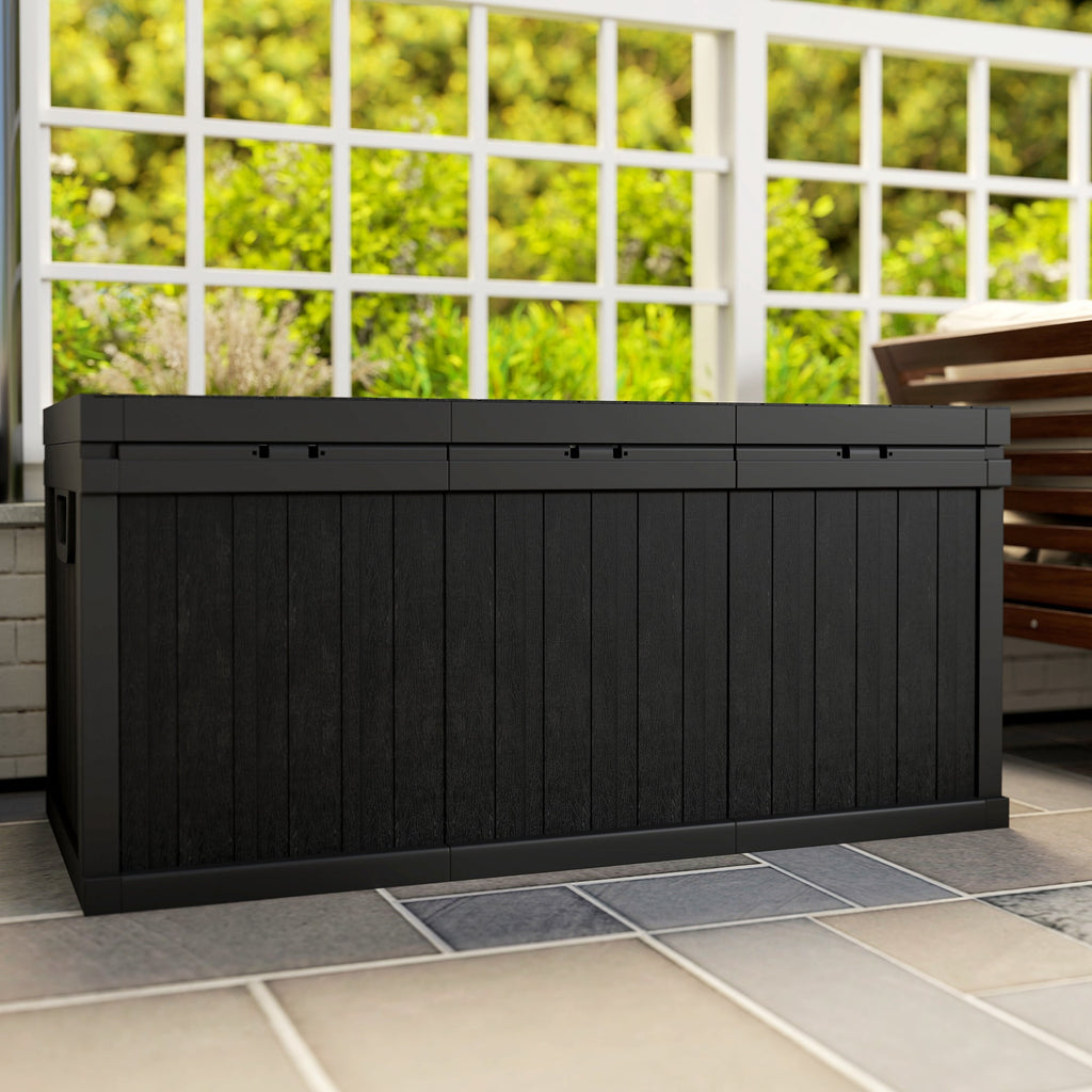 70 Gallon Resin Deck Box with Handles, Waterproof & UV Resistant, Black