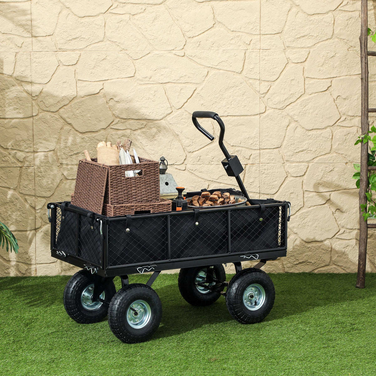 Heavy Duty Garden Cart with Removable Liner & Quick Release Sides, 660lb Capacity