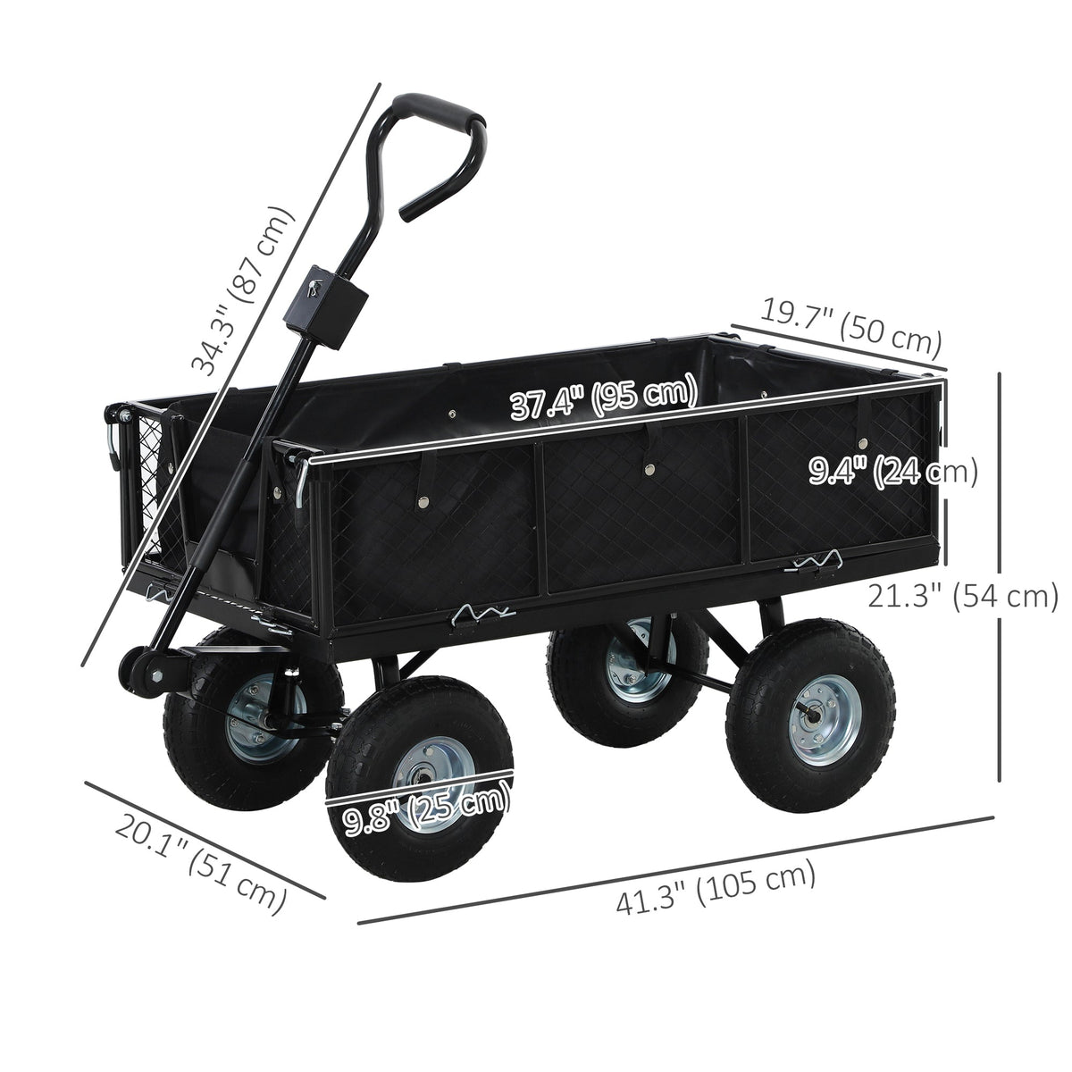 Heavy Duty Garden Cart with Removable Liner & Quick Release Sides, 660lb Capacity