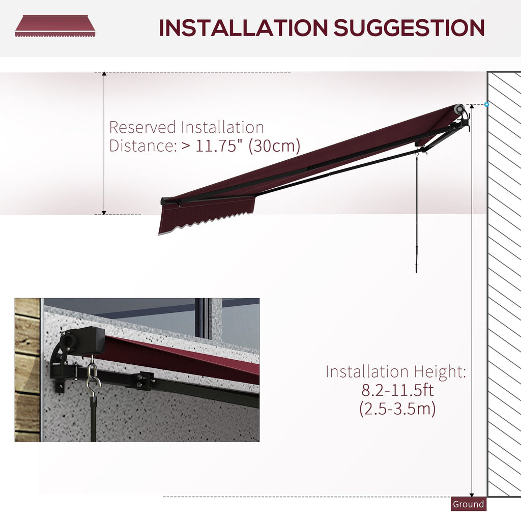 13' x 10' Retractable Awning with Manual Crank, 280gsm UV Resistant Fabric and Aluminum Frame, Wine Red