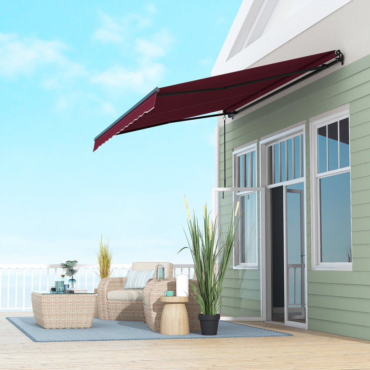 13' x 10' Retractable Awning with Manual Crank, 280gsm UV Resistant Fabric and Aluminum Frame, Wine Red