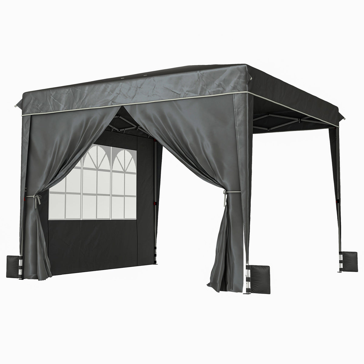 10 x 10 ft Pop Up Canopy Tent with Carry Bag, Sandbags, Adjustable Height for Parties, Events, Camping, UPF50+, Black