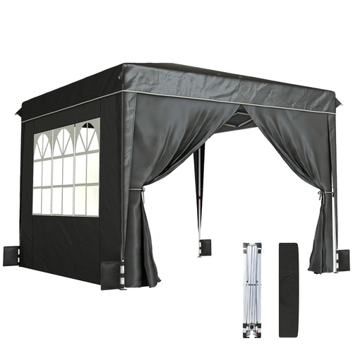10 x 10 ft Pop Up Canopy Tent with Carry Bag, Sandbags, Adjustable Height for Parties, Events, Camping, UPF50+, Black