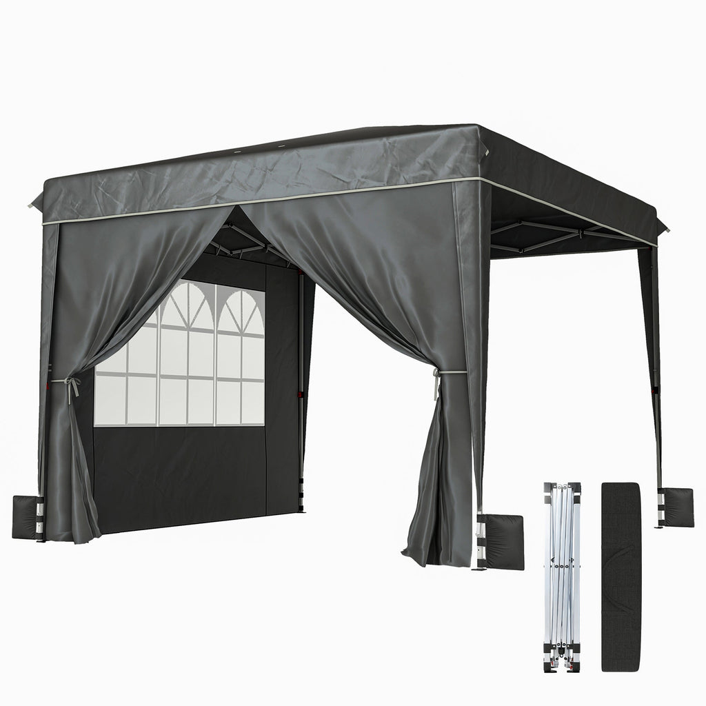 10 x 10 ft Pop Up Canopy Tent with Carry Bag, Sandbags, Adjustable Height for Parties, Events, Camping, UPF50+, Black
