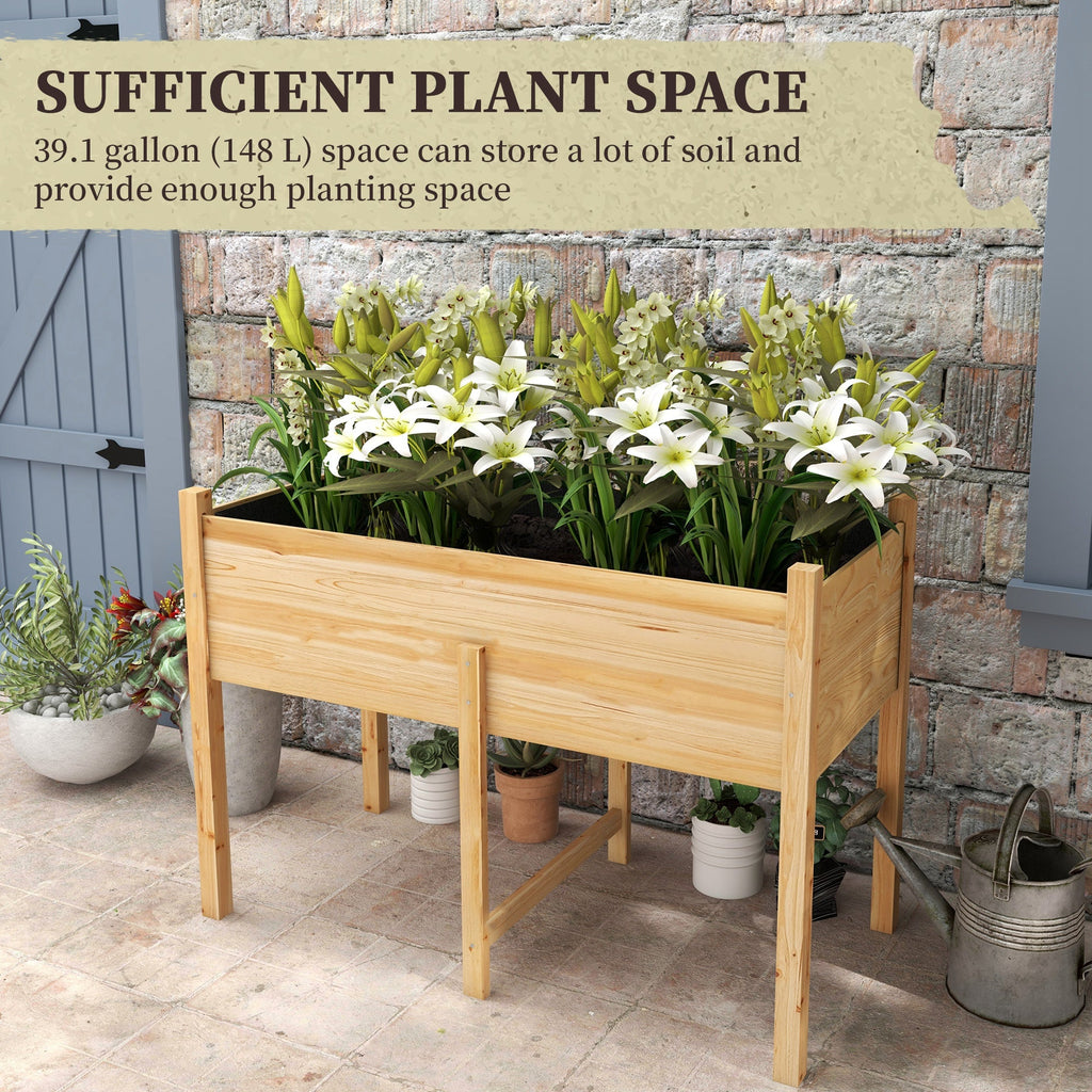 Wooden Raised Garden Bed with Liner & Drain Holes, 45.3"x21.7"x31.5", Natural