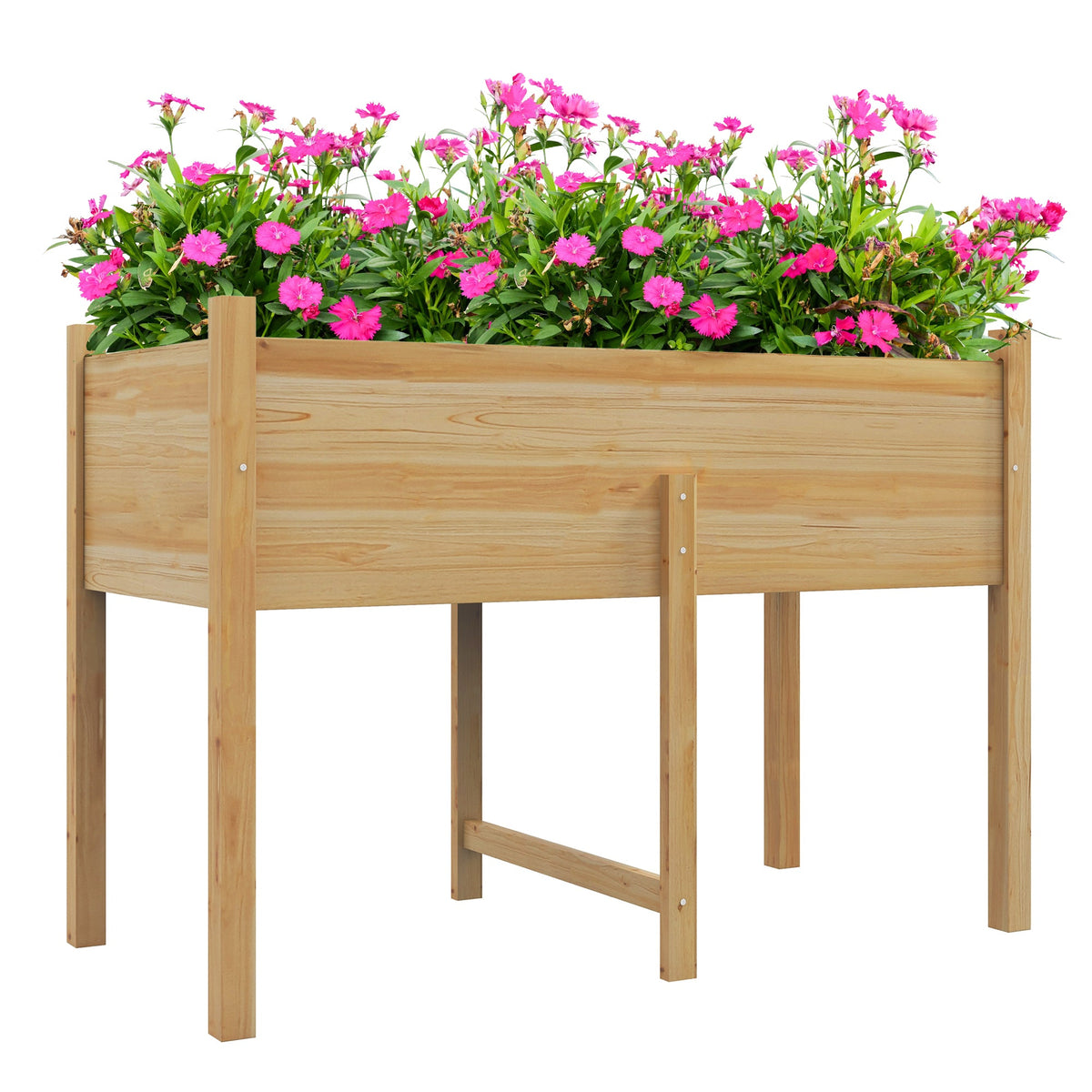 Wooden Raised Garden Bed with Liner & Drain Holes, 45.3"x21.7"x31.5", Natural