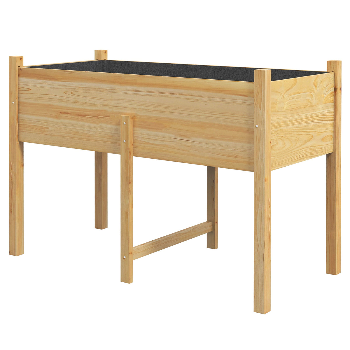 Wooden Raised Garden Bed with Liner & Drain Holes, 45.3"x21.7"x31.5", Natural