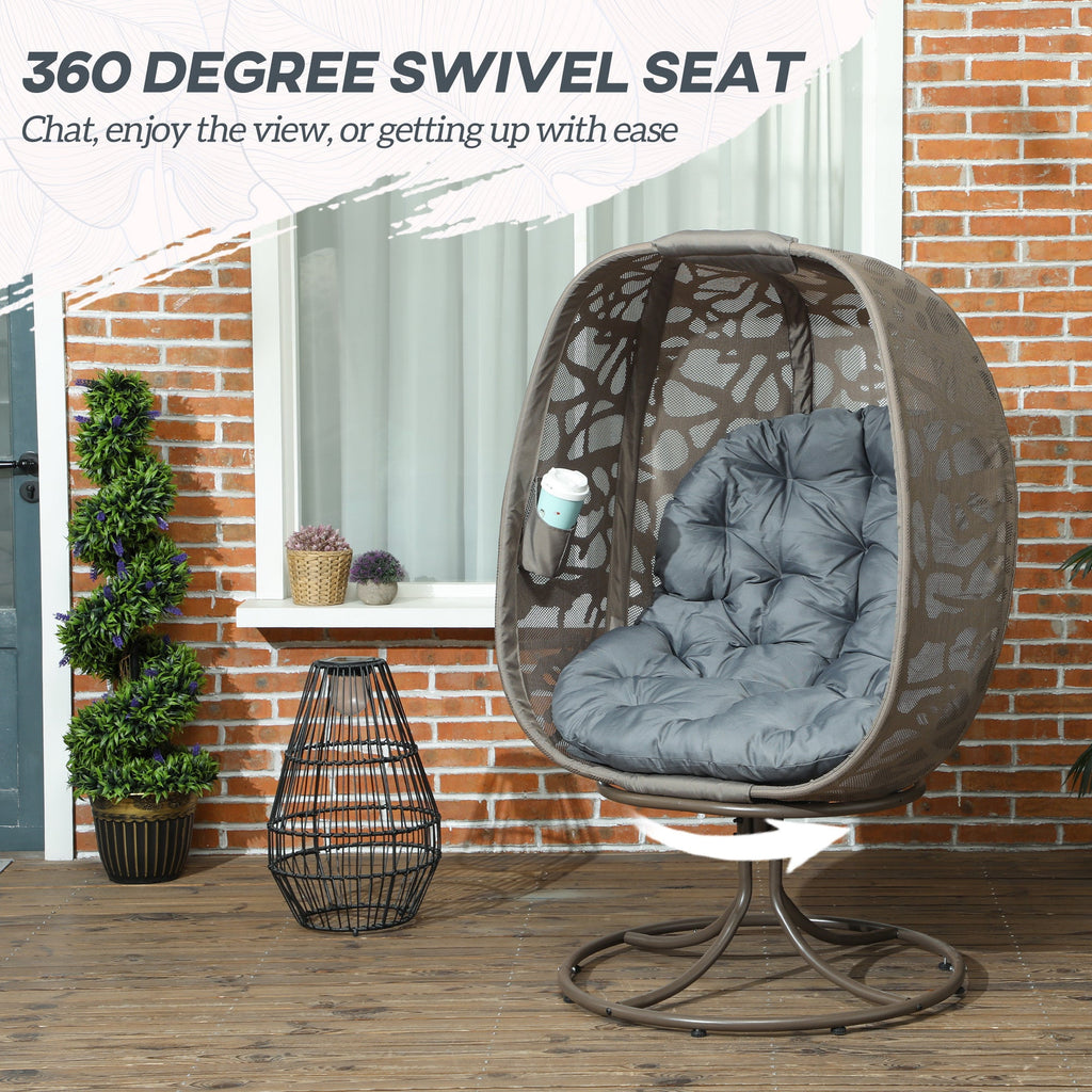 Swivel Egg Chair with Cushions & Foldable Basket Seat, Grey
