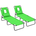 2pcs Adjustable Outdoor Lounge Chairs with Face Hole, Green