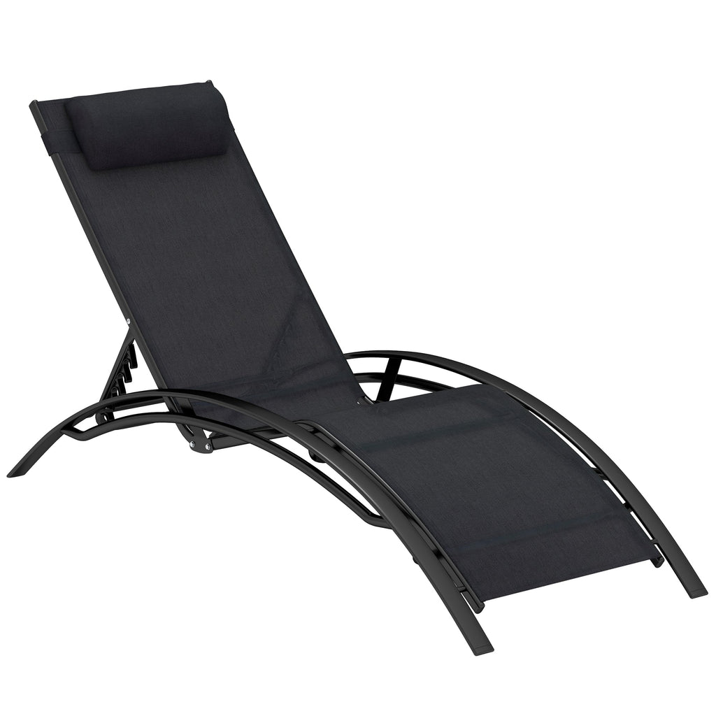 Aluminum Reclining Outdoor Tanning Lounge Chair with 5-Level Adjustable Backrest, Black