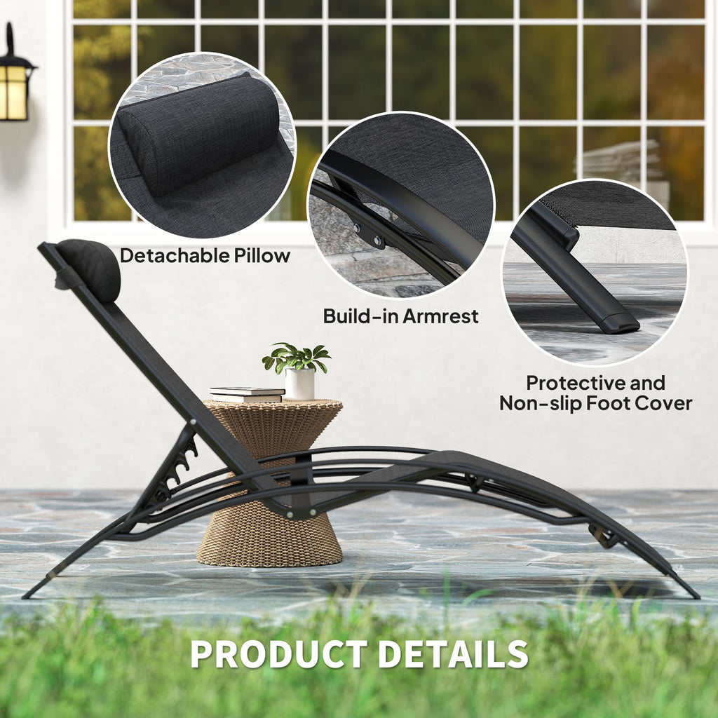 Aluminum Reclining Outdoor Tanning Lounge Chair with 5-Level Adjustable Backrest, Black