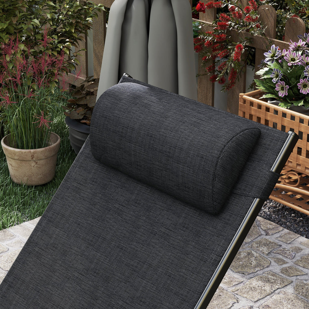 Aluminum Reclining Outdoor Tanning Lounge Chair with 5-Level Adjustable Backrest, Black