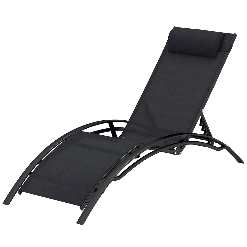 Aluminum Reclining Outdoor Tanning Lounge Chair with 5-Level Adjustable Backrest, Black