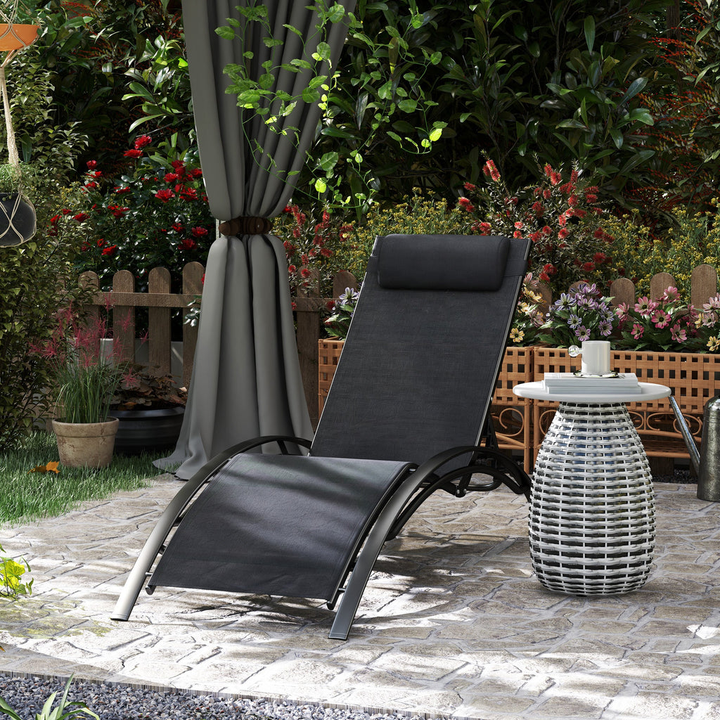 Aluminum Reclining Outdoor Tanning Lounge Chair with 5-Level Adjustable Backrest, Black
