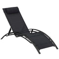 Aluminum Reclining Outdoor Tanning Lounge Chair with 5-Level Adjustable Backrest, Black