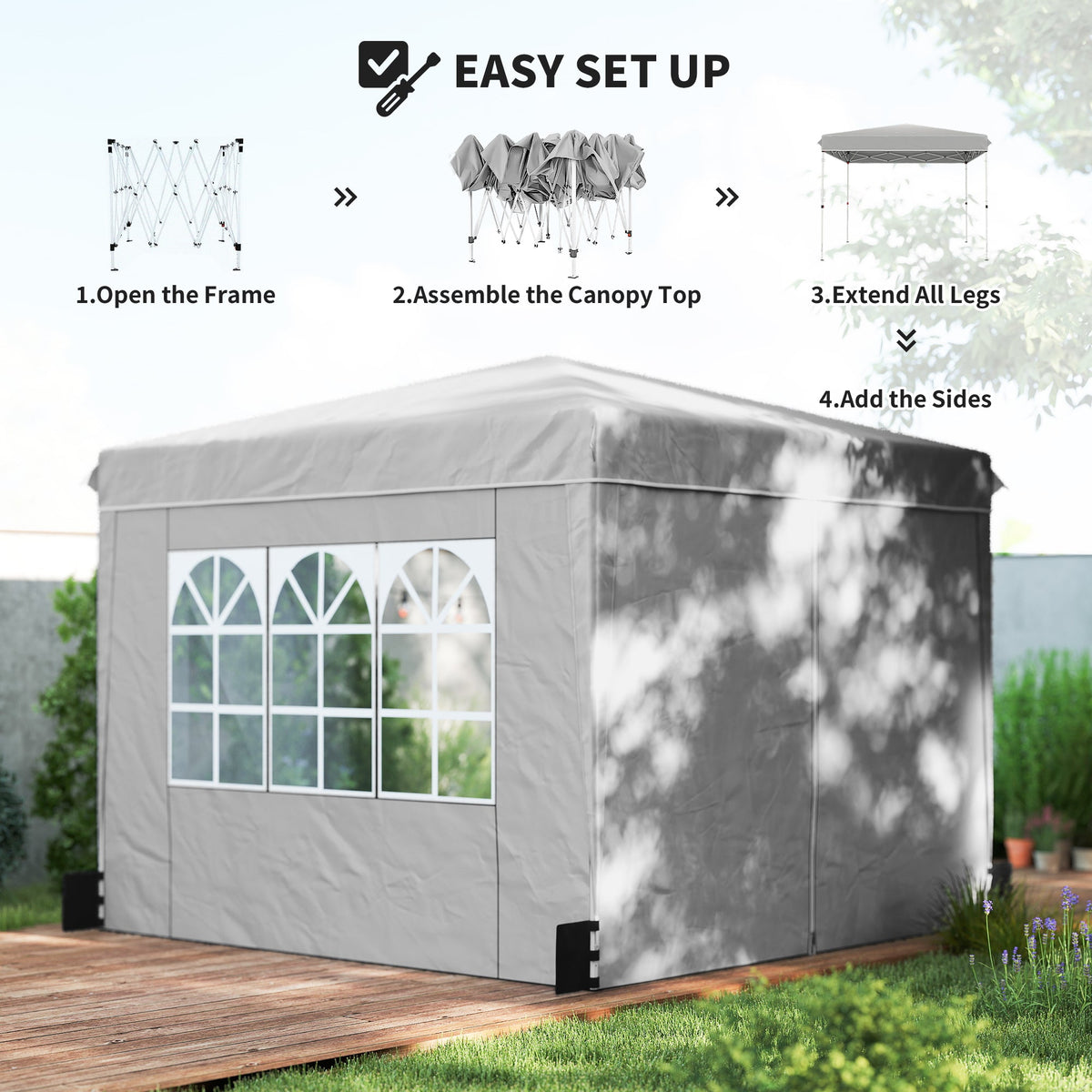 10 x 10 ft Pop Up Canopy Tent with Carry Bag, Sandbags, Adjustable Height for Parties, Events, Camping, UPF50+, Light Gray
