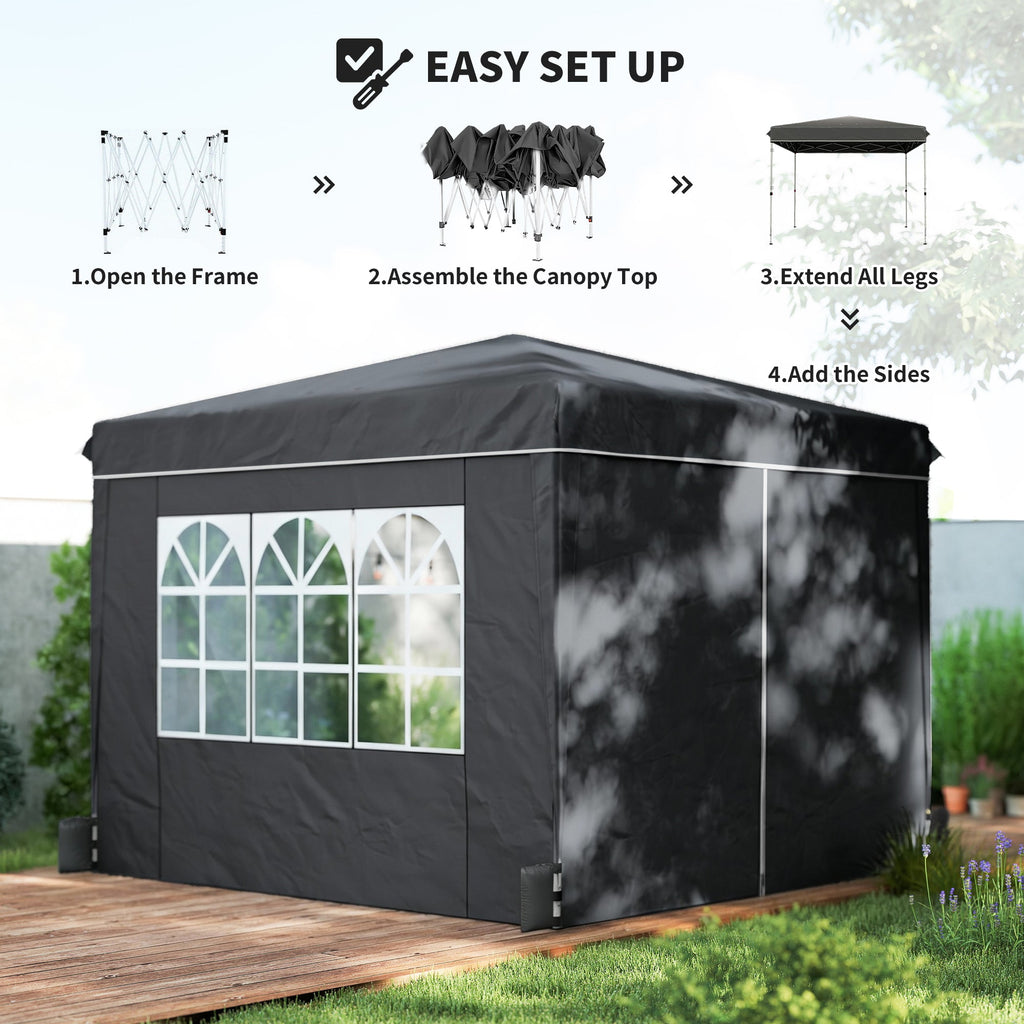 10 x 10 ft Pop Up Canopy Tent with Carry Bag, Sandbags, Adjustable Height for Parties, Events, Camping, UPF50+, Black