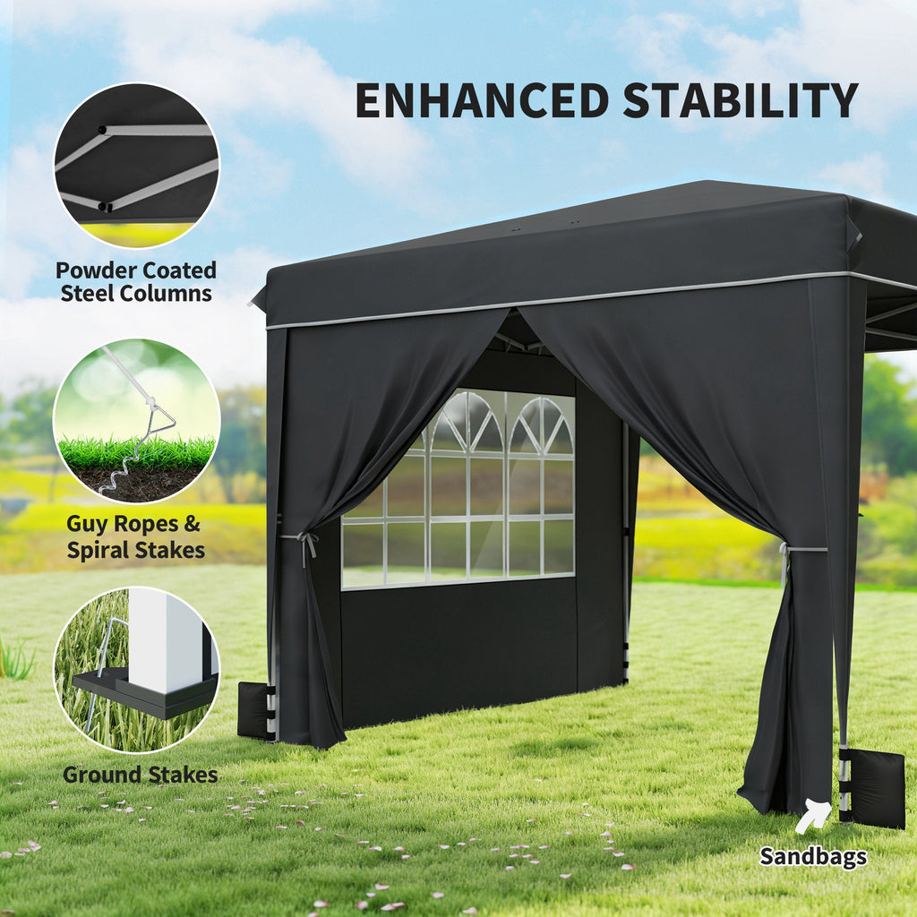 10 x 10 ft Pop Up Canopy Tent with Carry Bag, Sandbags, Adjustable Height for Parties, Events, Camping, UPF50+, Black