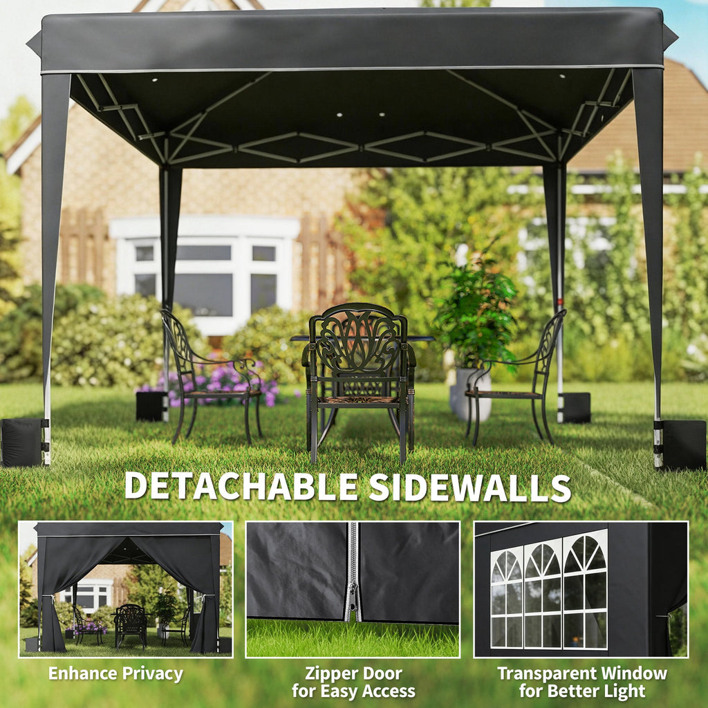 10 x 10 ft Pop Up Canopy Tent with Carry Bag, Sandbags, Adjustable Height for Parties, Events, Camping, UPF50+, Black