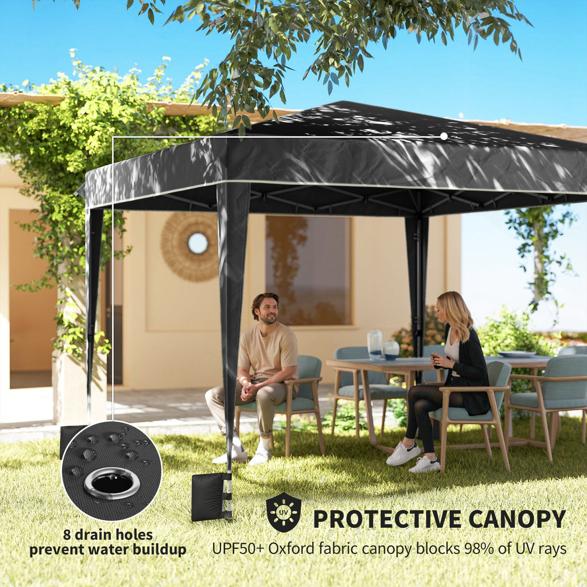 10 x 10 ft Pop Up Canopy Tent with Carry Bag, Sandbags, Adjustable Height for Parties, Events, Camping, UPF50+, Black