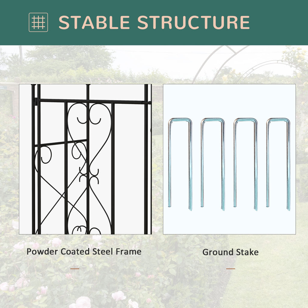 7.6FT Metal  Wedding Garden Arch with Gate, Arbor Trellis for Outdoor Garden, Black