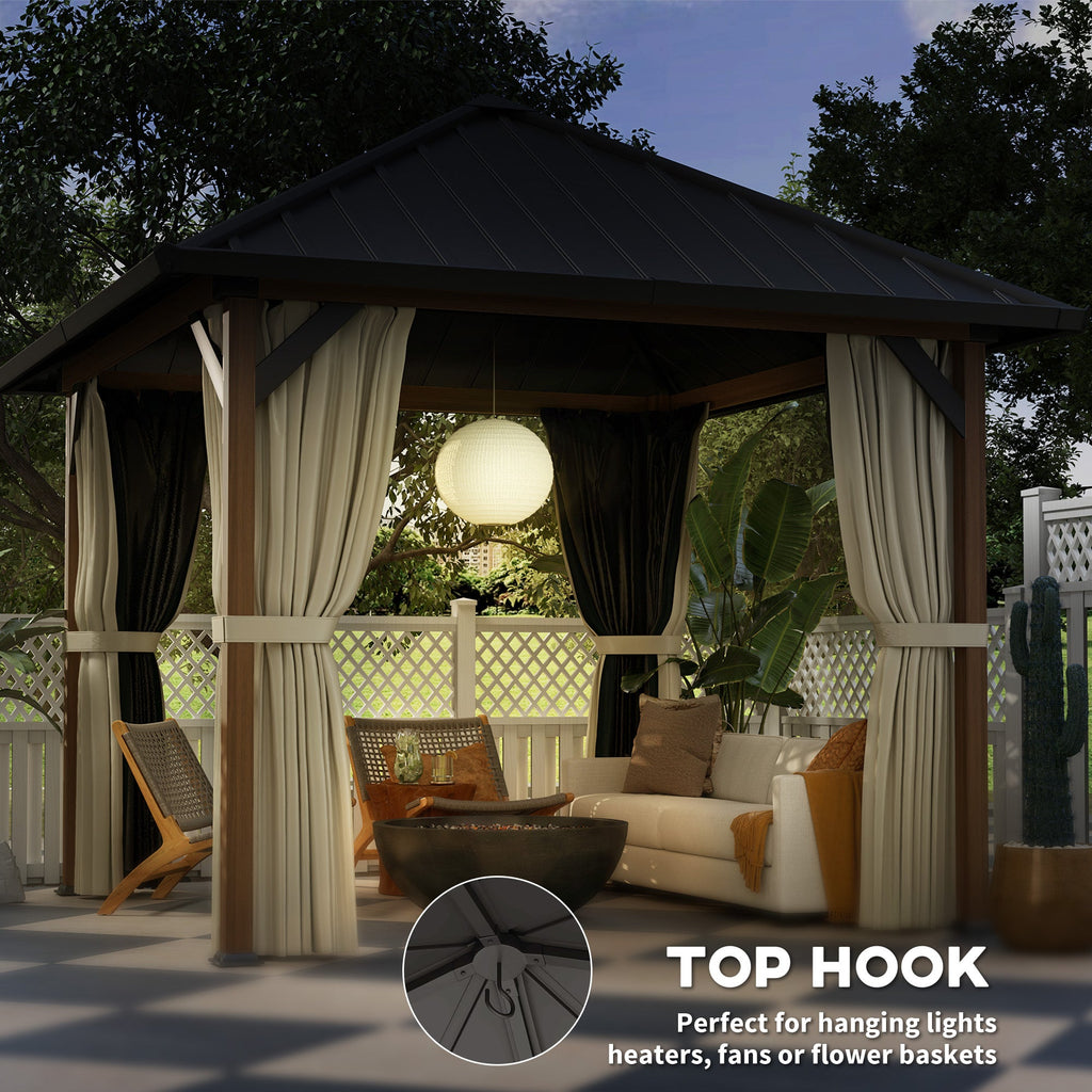 10' x 10' Hardtop Gazebo with Steel Roof & Netting, Wood Finish