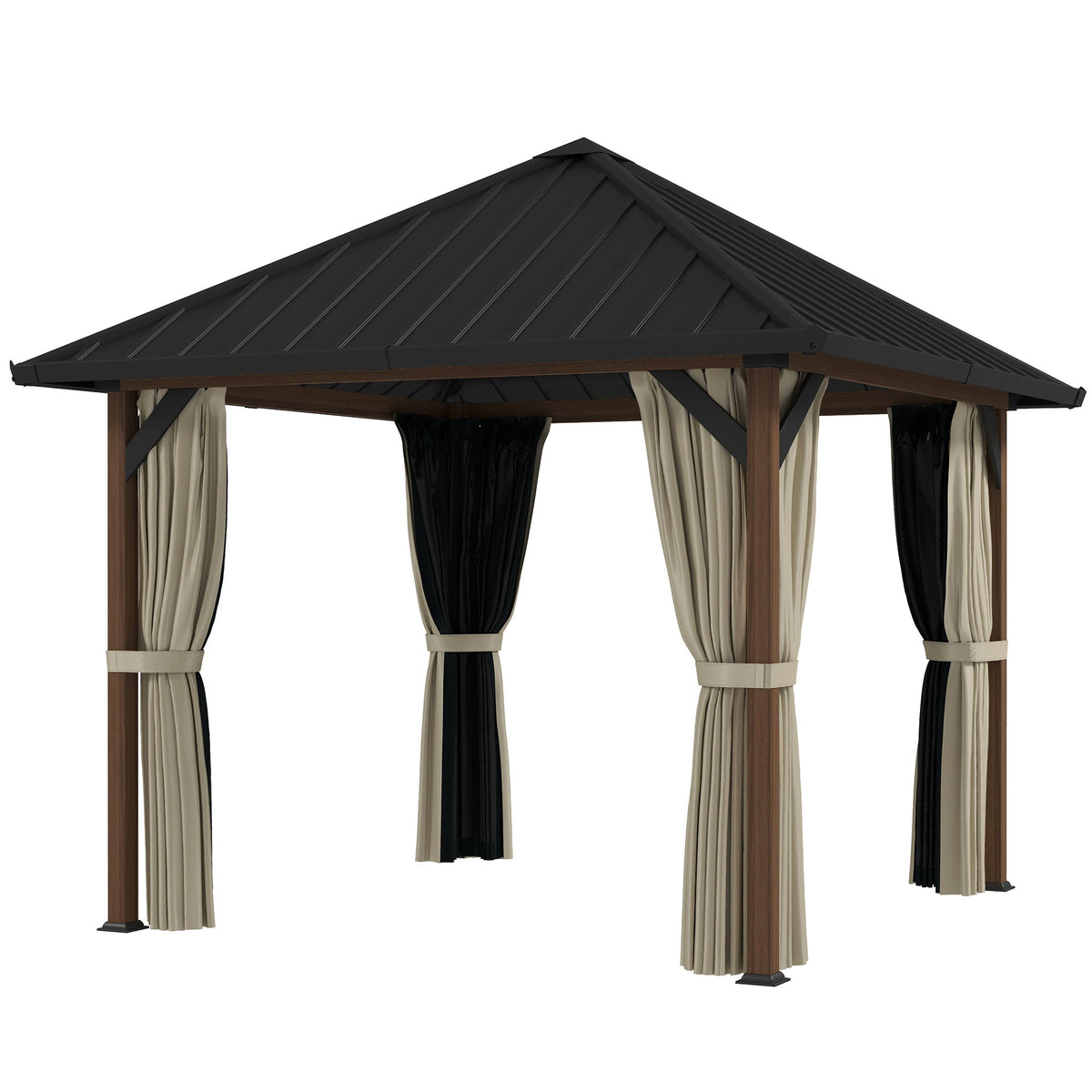 10' x 10' Hardtop Gazebo with Steel Roof & Netting, Wood Finish