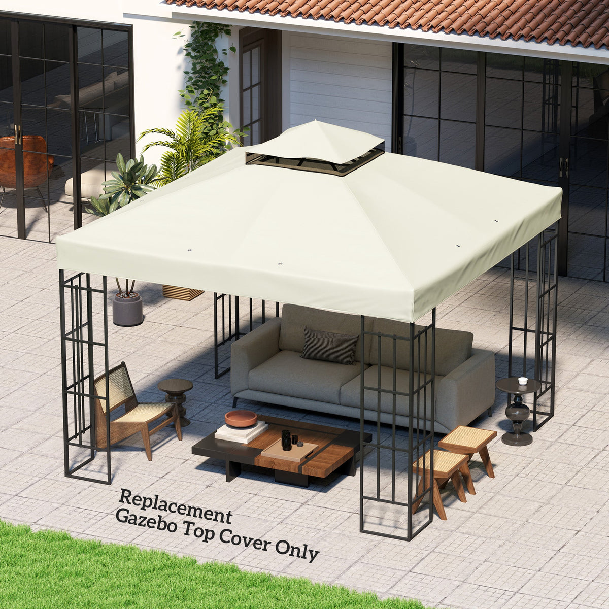 10' x 10' 2-Tier Gazebo Replacement Canopy Top Cover in Light Grey