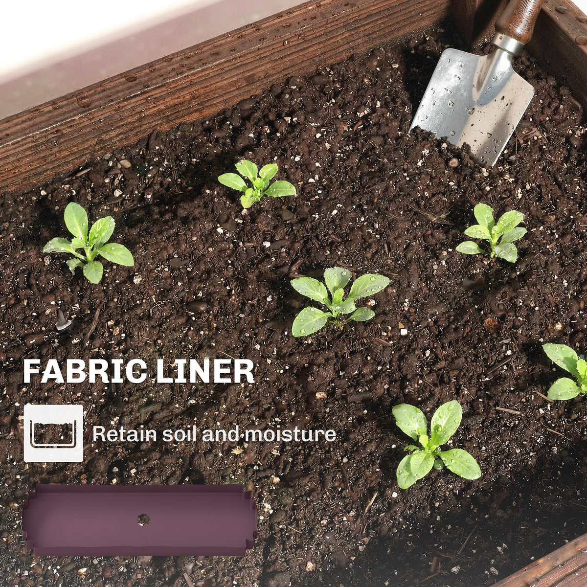 2-Tier Wooden Raised Planter with Liner, 60 x 25 x 70 cm
