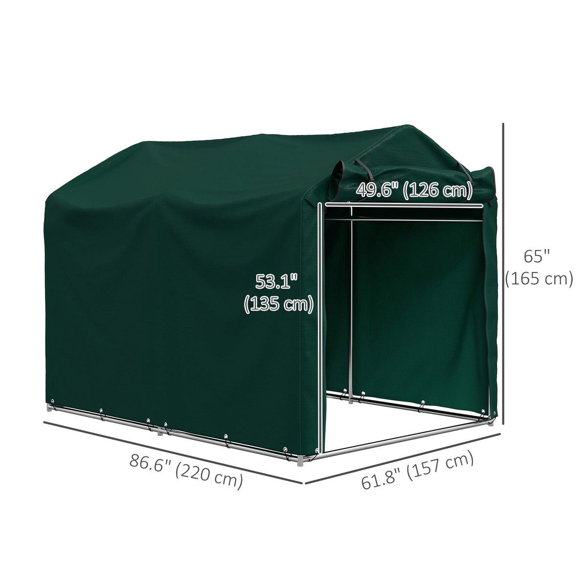7' x 5' UV Resistant Garden Storage Tent with Roll-Up Zipper Door, Waterproof Bike Shelter, Dark Green