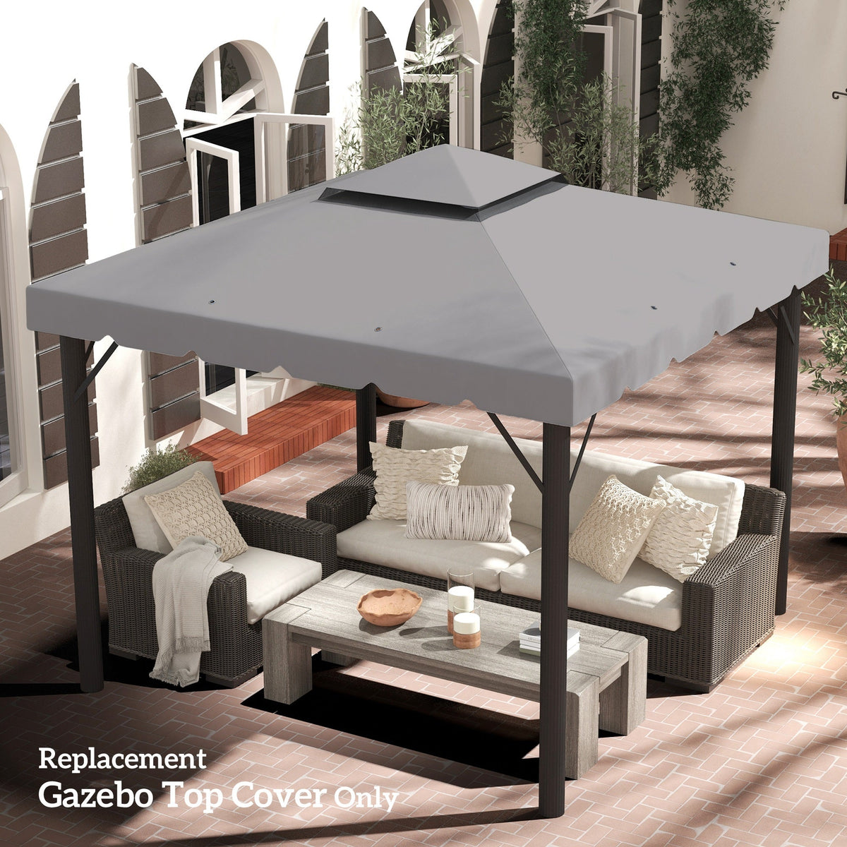 10' x 10' Gazebo Replacement Top with Double Vented Roof for Outdoor Patio Use, Light Gray