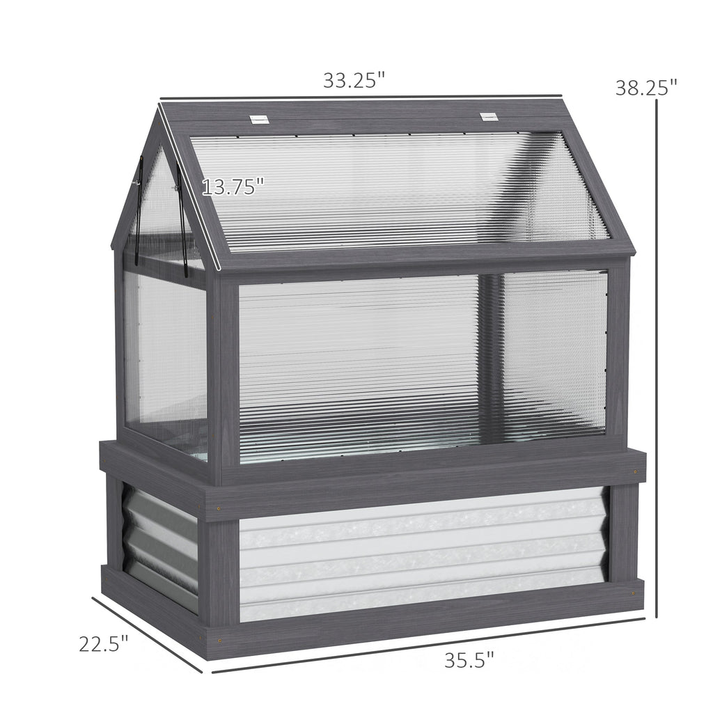35.5" x 22.5" x 38.25" Raised Garden Bed Greenhouse, Gray
