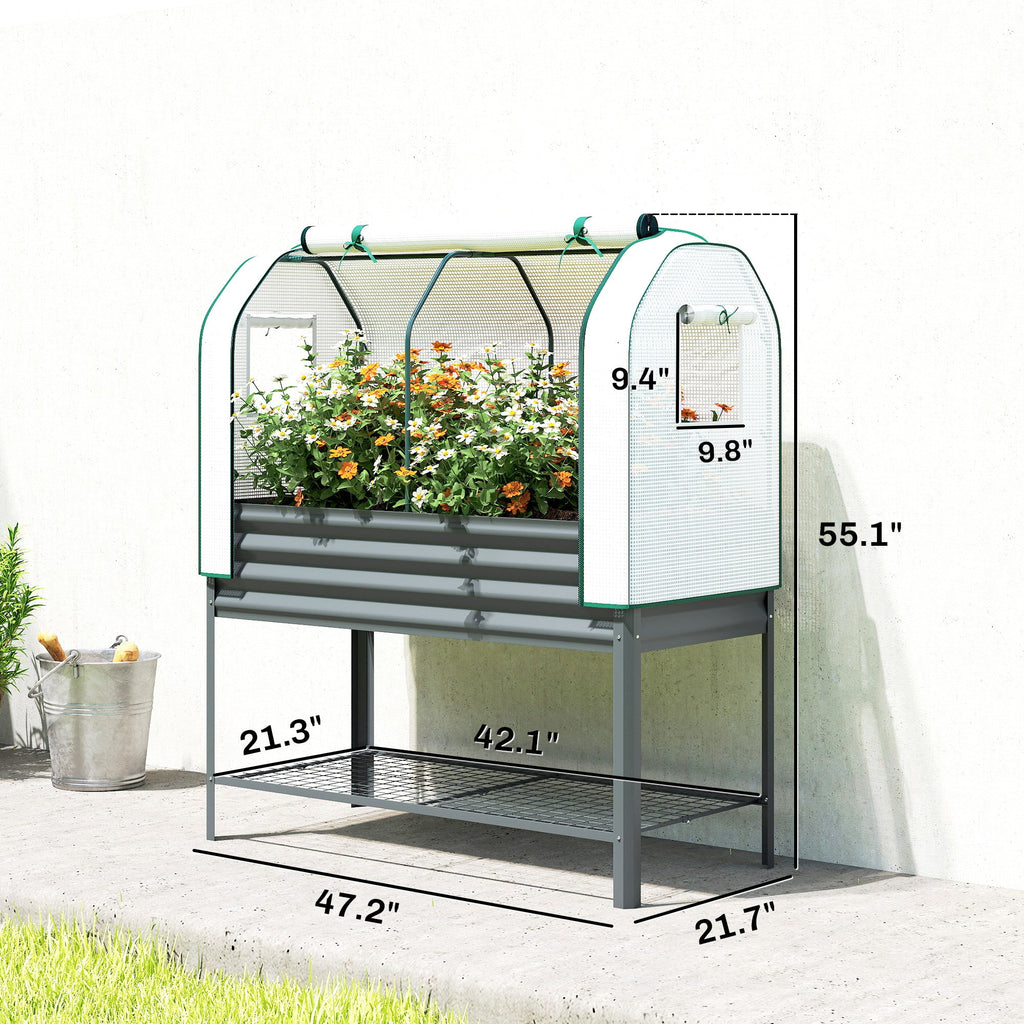 Galvanized Raised Garden Bed with Greenhouse Cover, Dark Gray