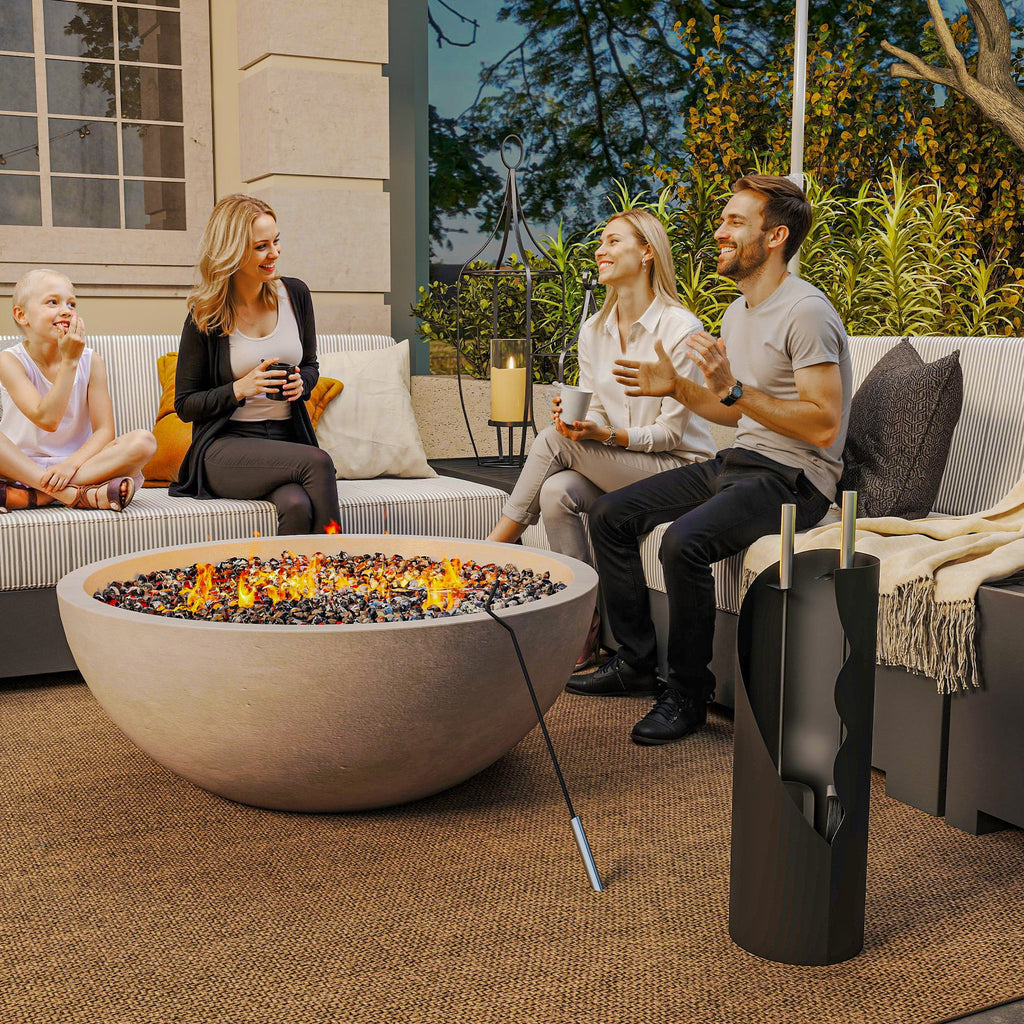 4 Piece Fireplace Companion Set with Bucket, Broom, Shovel & Poker, Silver