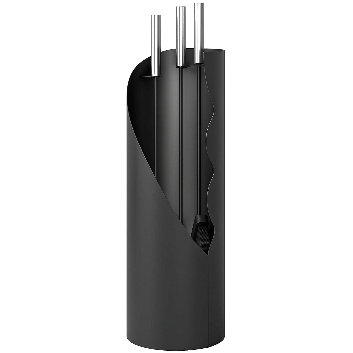 4 Piece Fireplace Companion Set with Bucket, Broom, Shovel & Poker, Silver