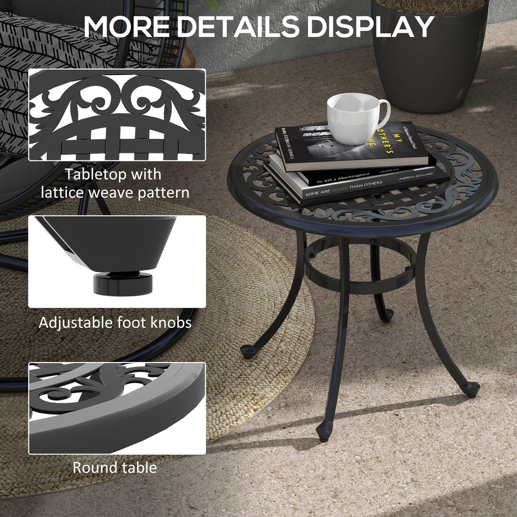 Round Side Table with Cast Aluminium Frame, Adjustable Feet for Patio, Gardem, Black