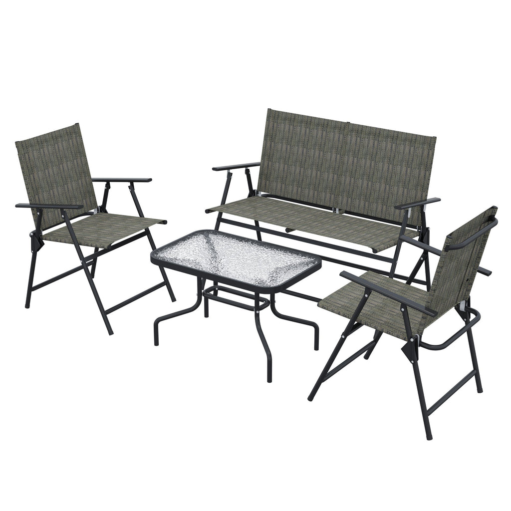 4 Piece Patio Furniture Set with Foldable Chairs & Glass Top Table, Mixed Brown