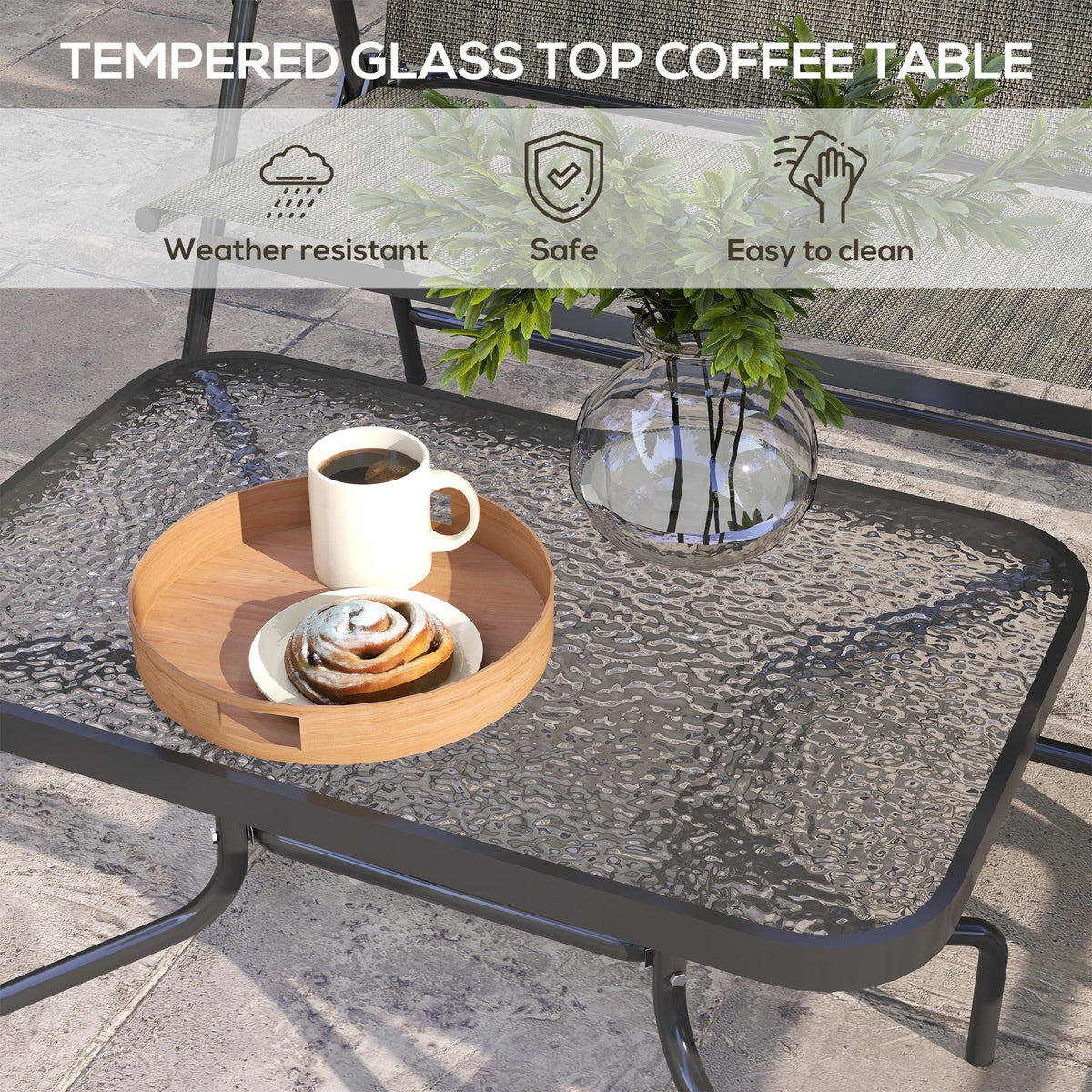 4 Piece Patio Furniture Set with Foldable Chairs & Glass Top Table, Mixed Brown
