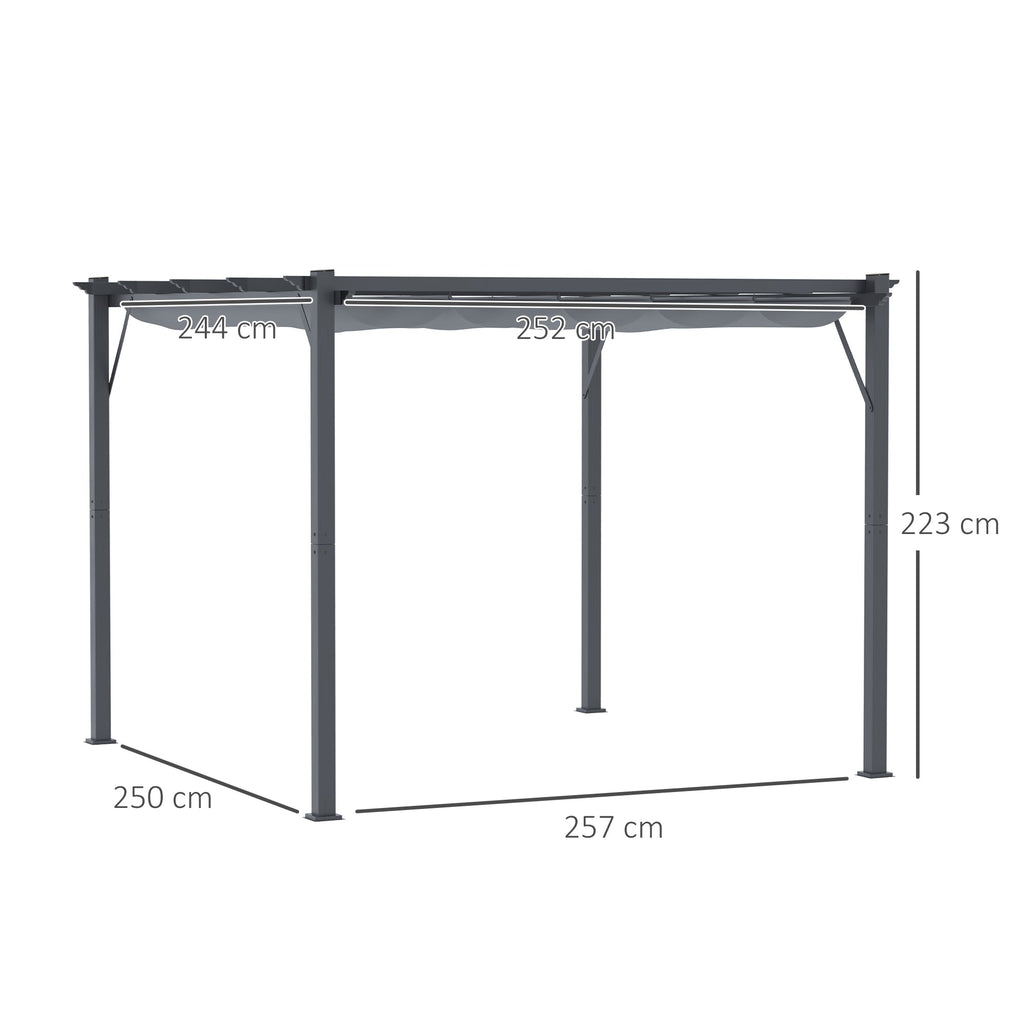 3 x 3m Pergola with Retractable Roof & Aluminium Frame, Dark Grey