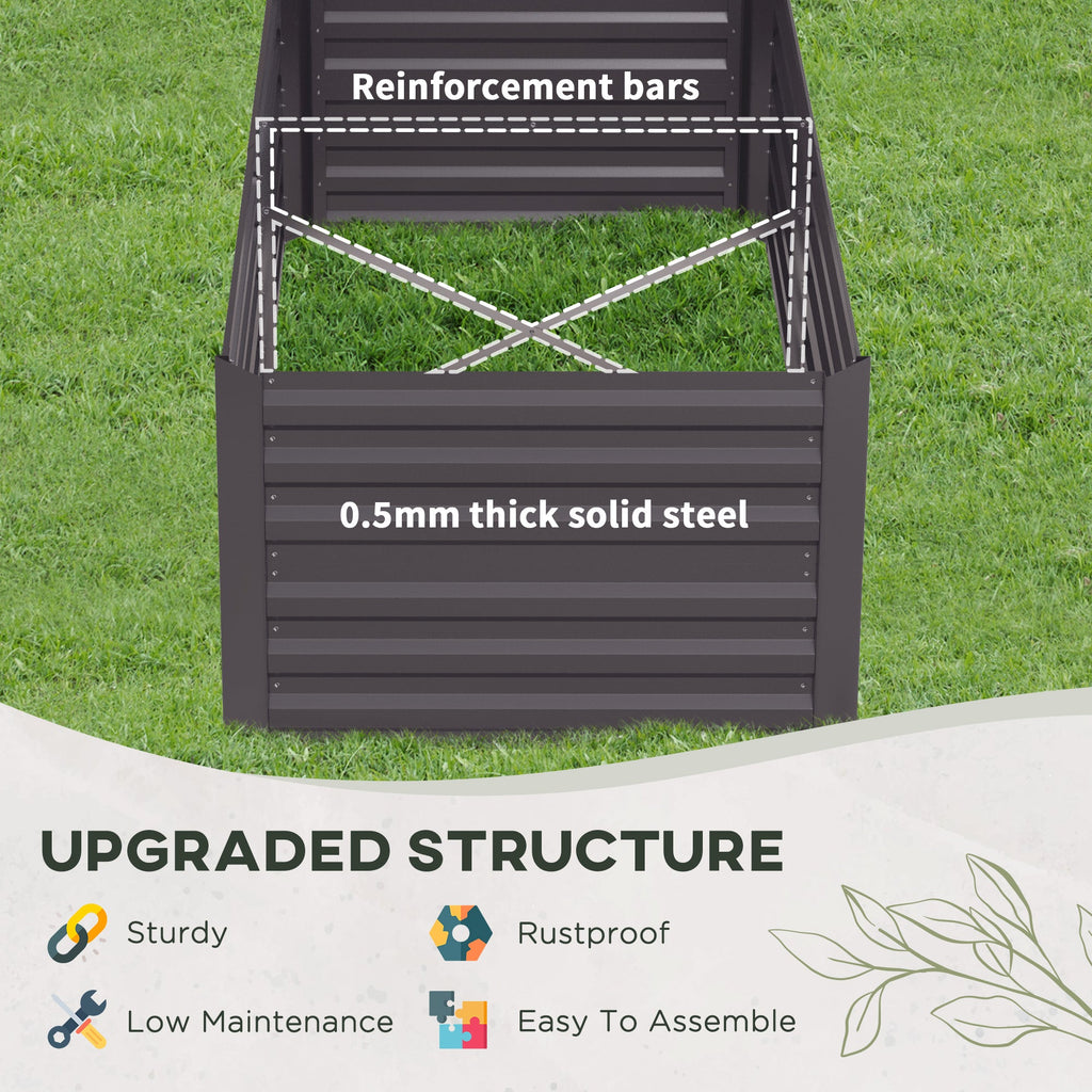 Raised Garden Bed, 6' x 3' x 2' Galvanized Steel Planters for Outdoor Plants with Multi-reinforced Rods for Vegetables, Flowers and Herbs, Dark Grey