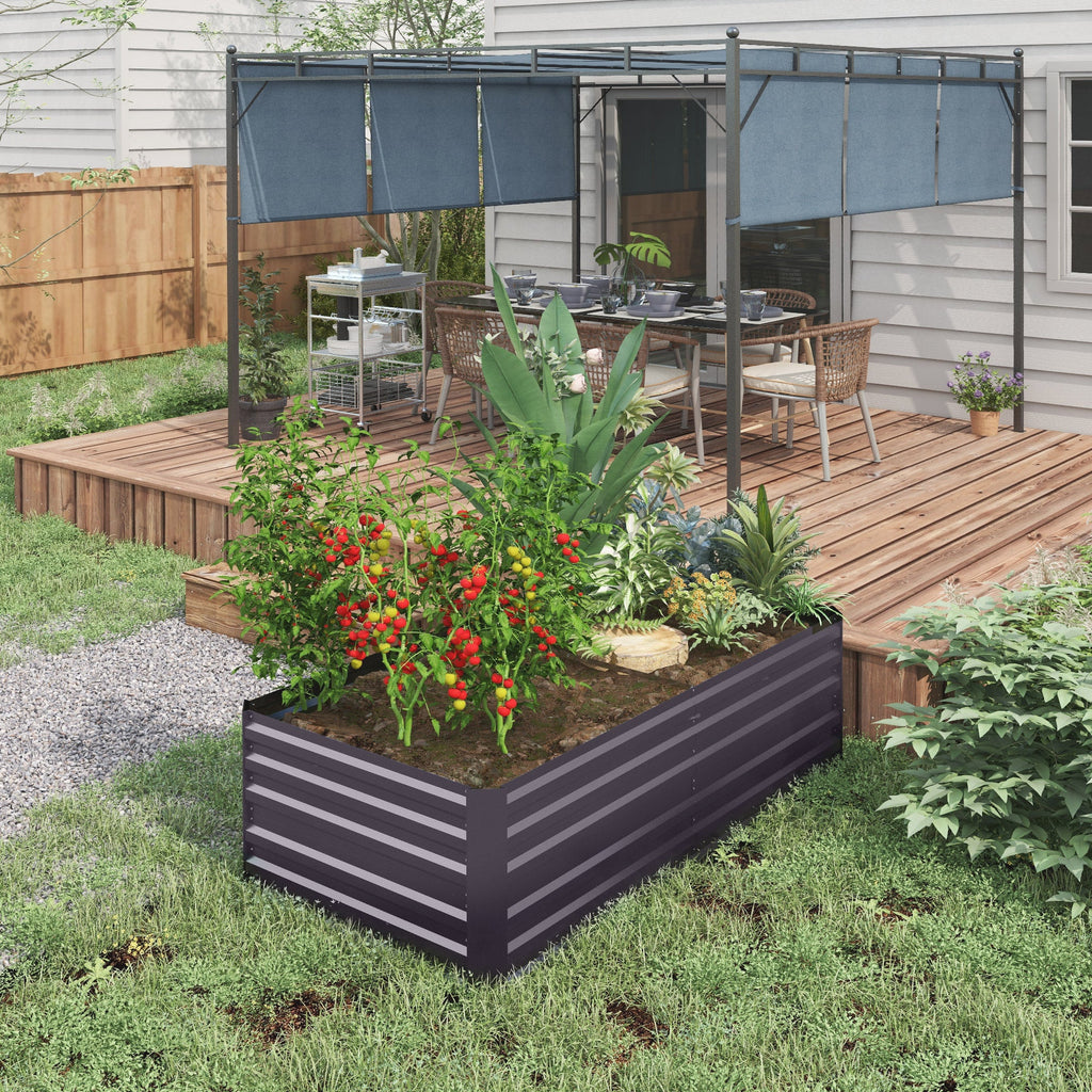 Raised Garden Bed, 6' x 3' x 2' Galvanized Steel Planters for Outdoor Plants with Multi-reinforced Rods for Vegetables, Flowers and Herbs, Dark Grey