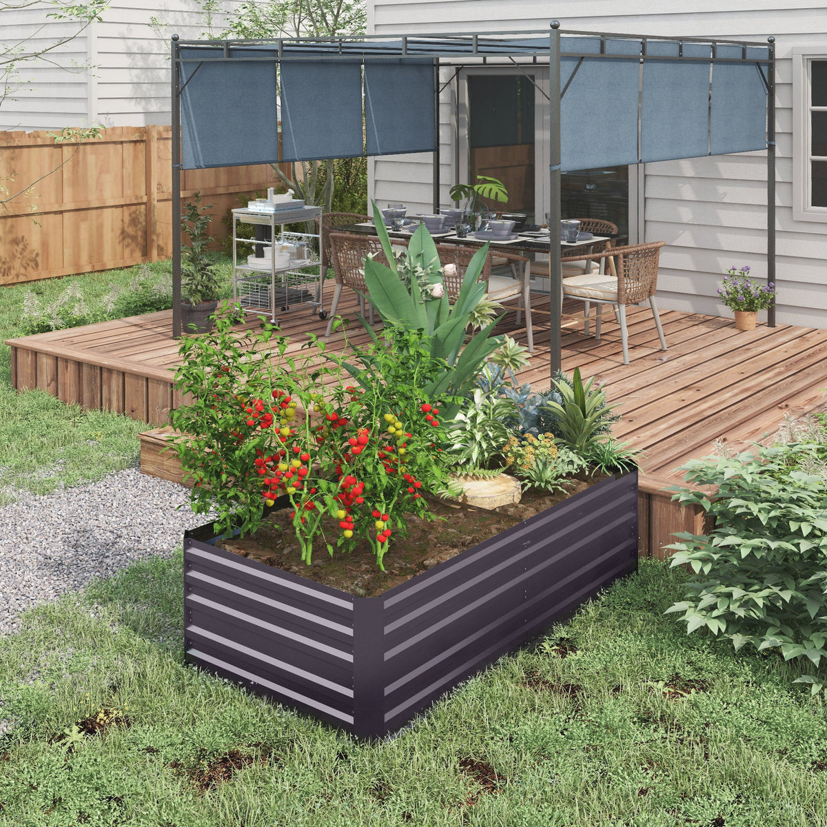 Raised Garden Bed, 6' x 3' x 2' Galvanized Steel Planters for Outdoor Plants with Multi-reinforced Rods for Vegetables, Flowers and Herbs, Dark Grey