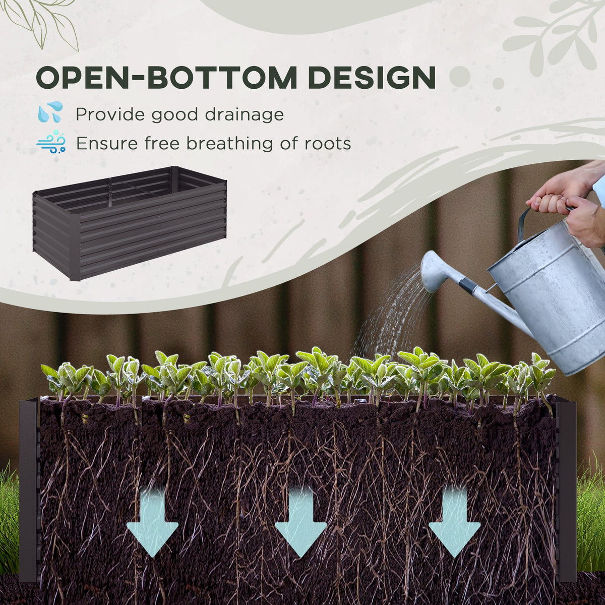 Raised Garden Bed, 6' x 3' x 2' Galvanized Steel Planters for Outdoor Plants with Multi-reinforced Rods for Vegetables, Flowers and Herbs, Dark Grey