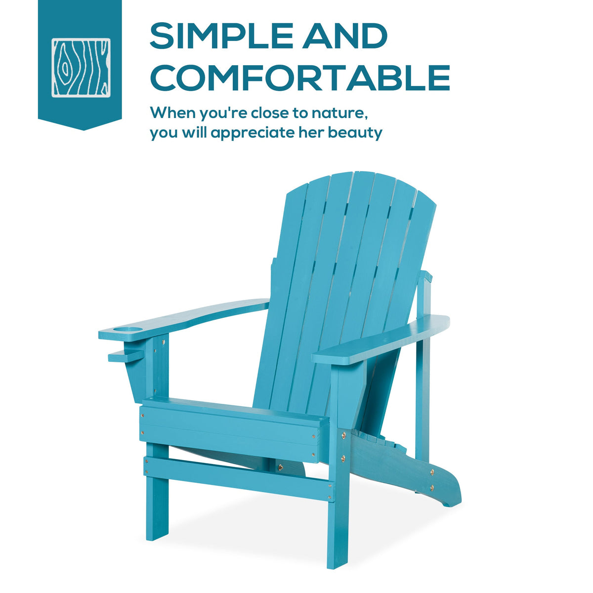 Classic Adirondack Muskoka Chairs, Garden Deck Chair with Cup Holder for Patio, Turquoise