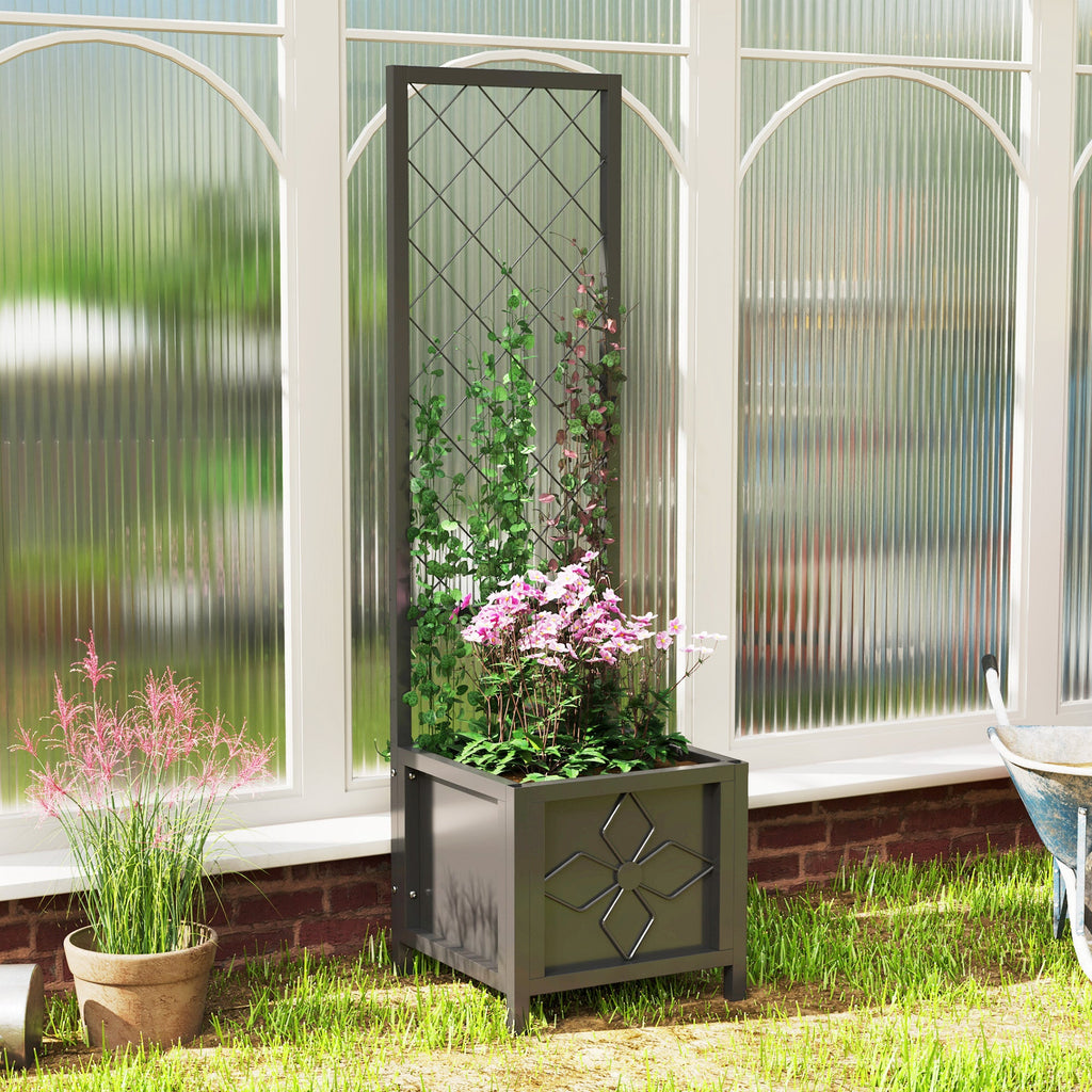 Galvanized Raised Garden Bed with Trellis, Drainage Holes, Privacy Screen,15.7" x 15.7" x 55.1"