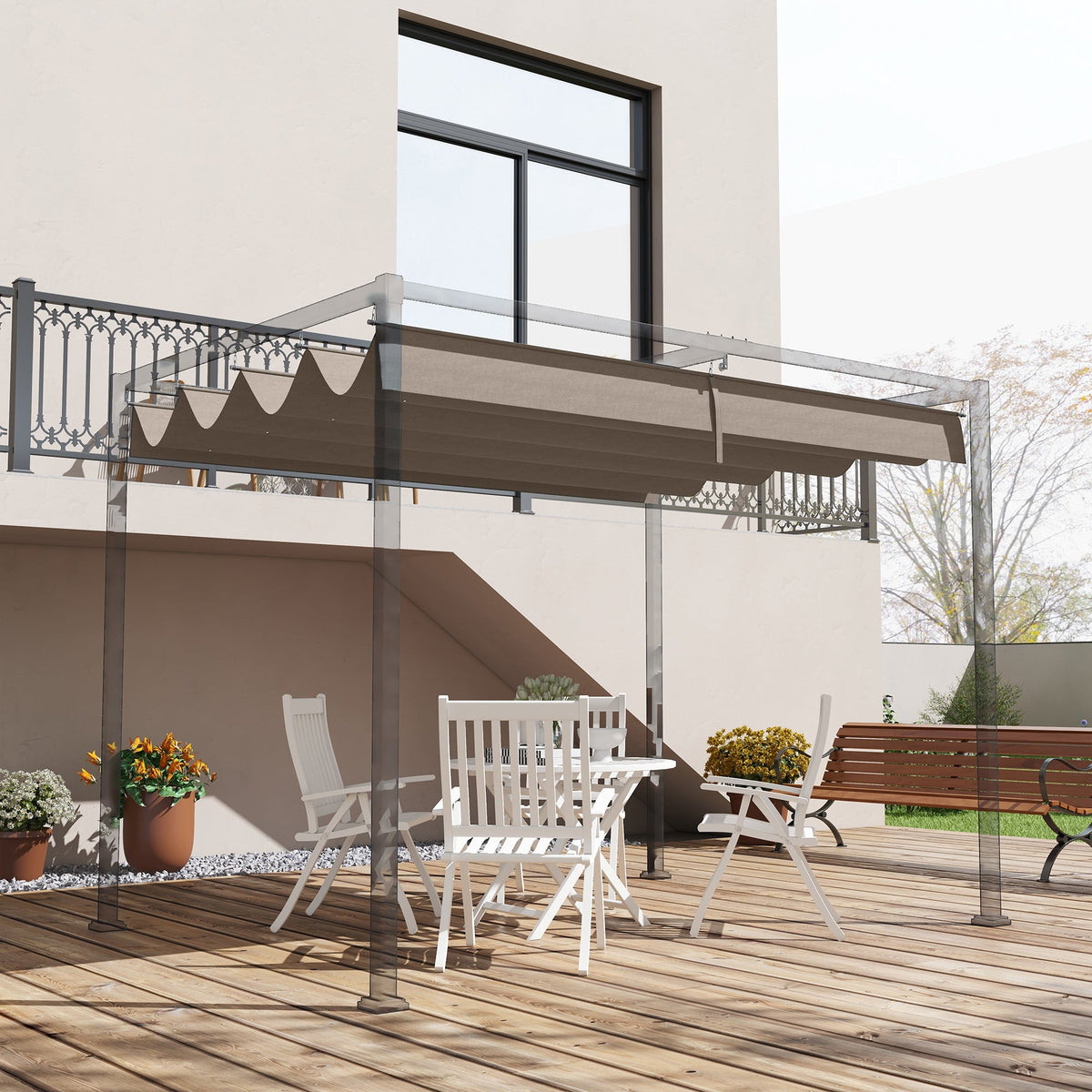 UV30+ Retractable Canopy for 9.8'x7.1' Pergola, Coffee