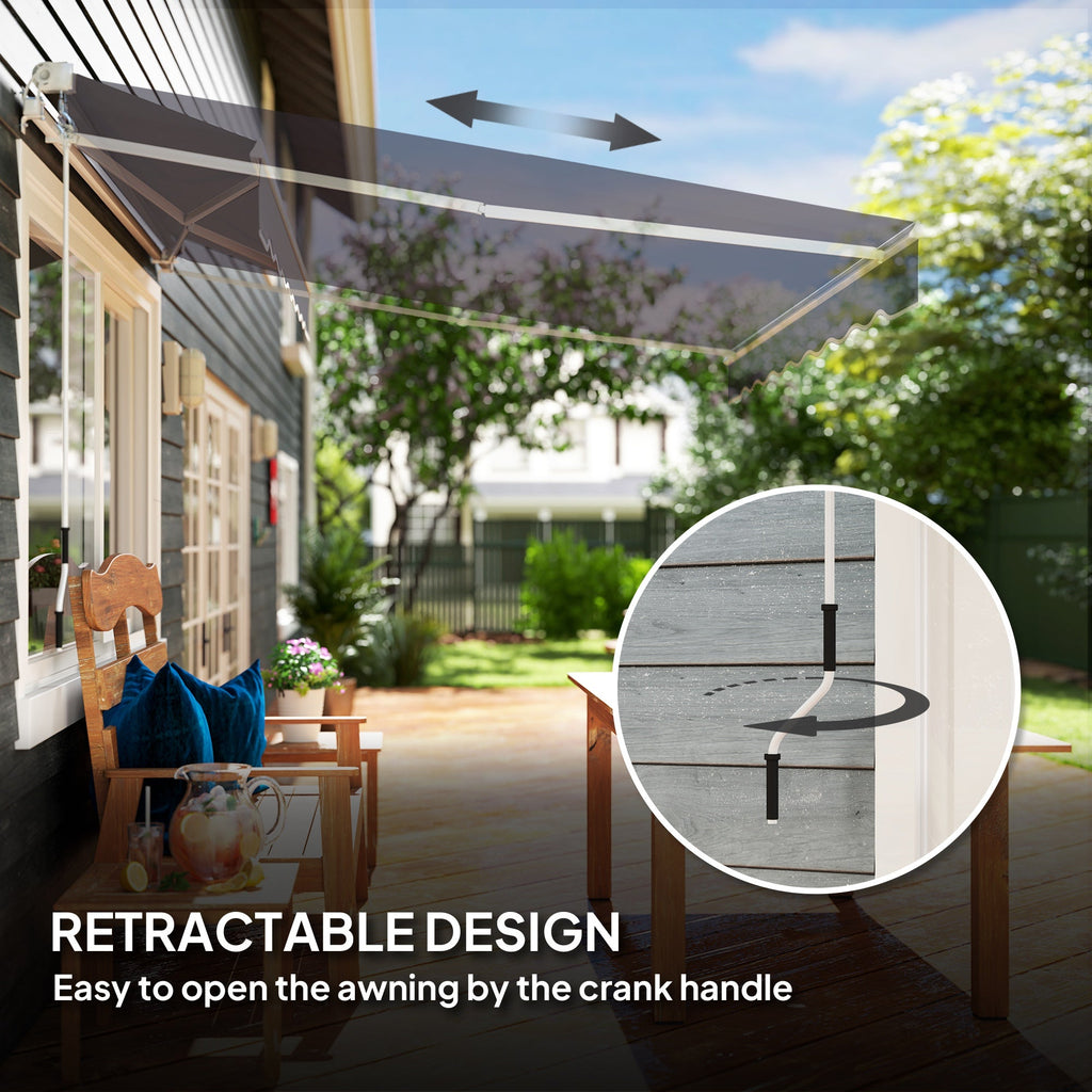 2.5 x 2m Retractable Awning with Aluminium Frame & Crank, Dark Grey